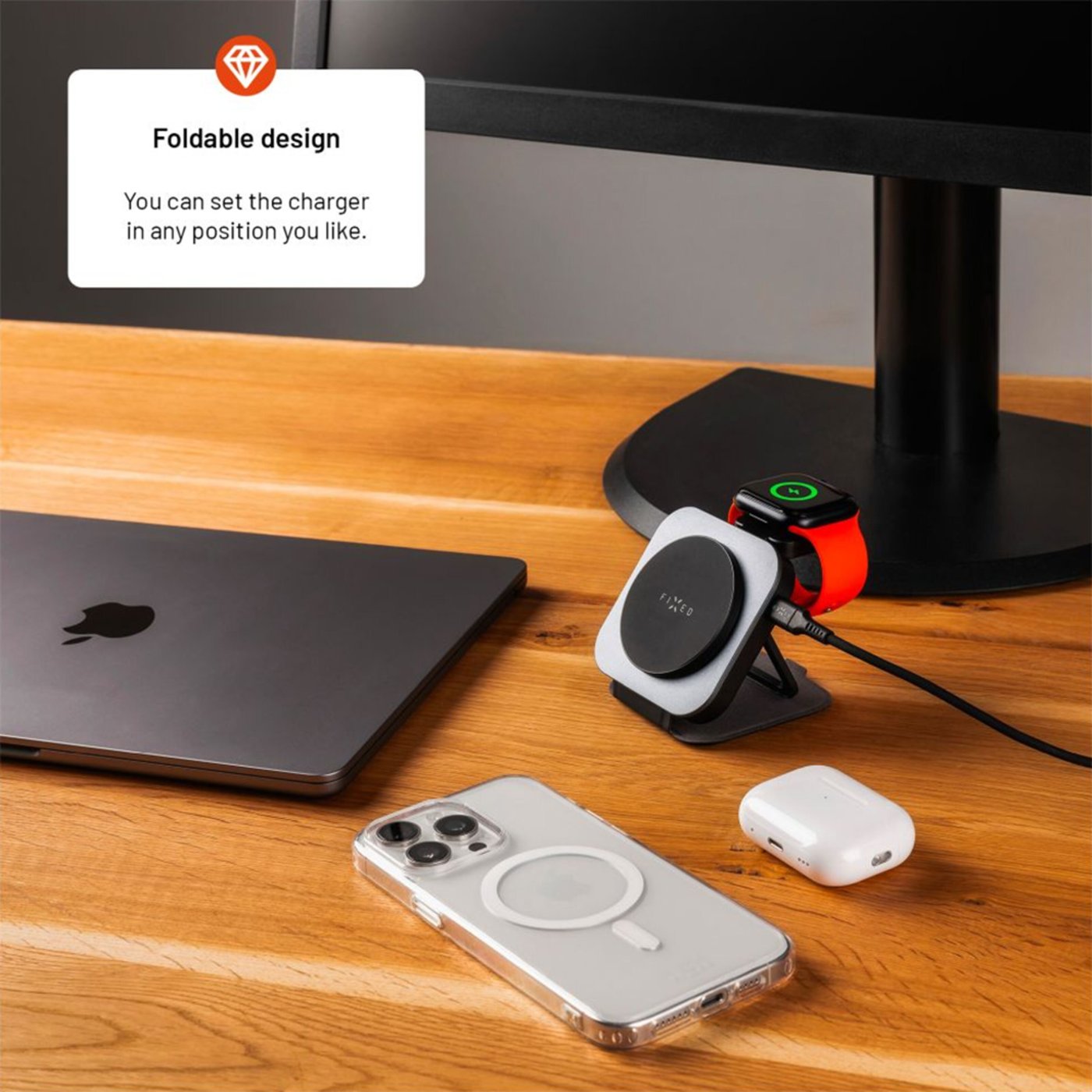 Fixed MagFlex Alu 3-i-1 Trådløs Lader med MagSafe