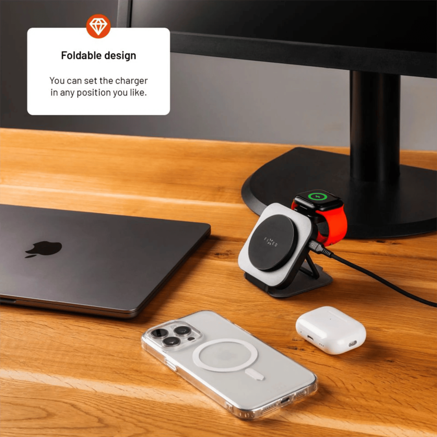 Fixed MagFlex Alu 3-i-1 Trådløs Lader med MagSafe