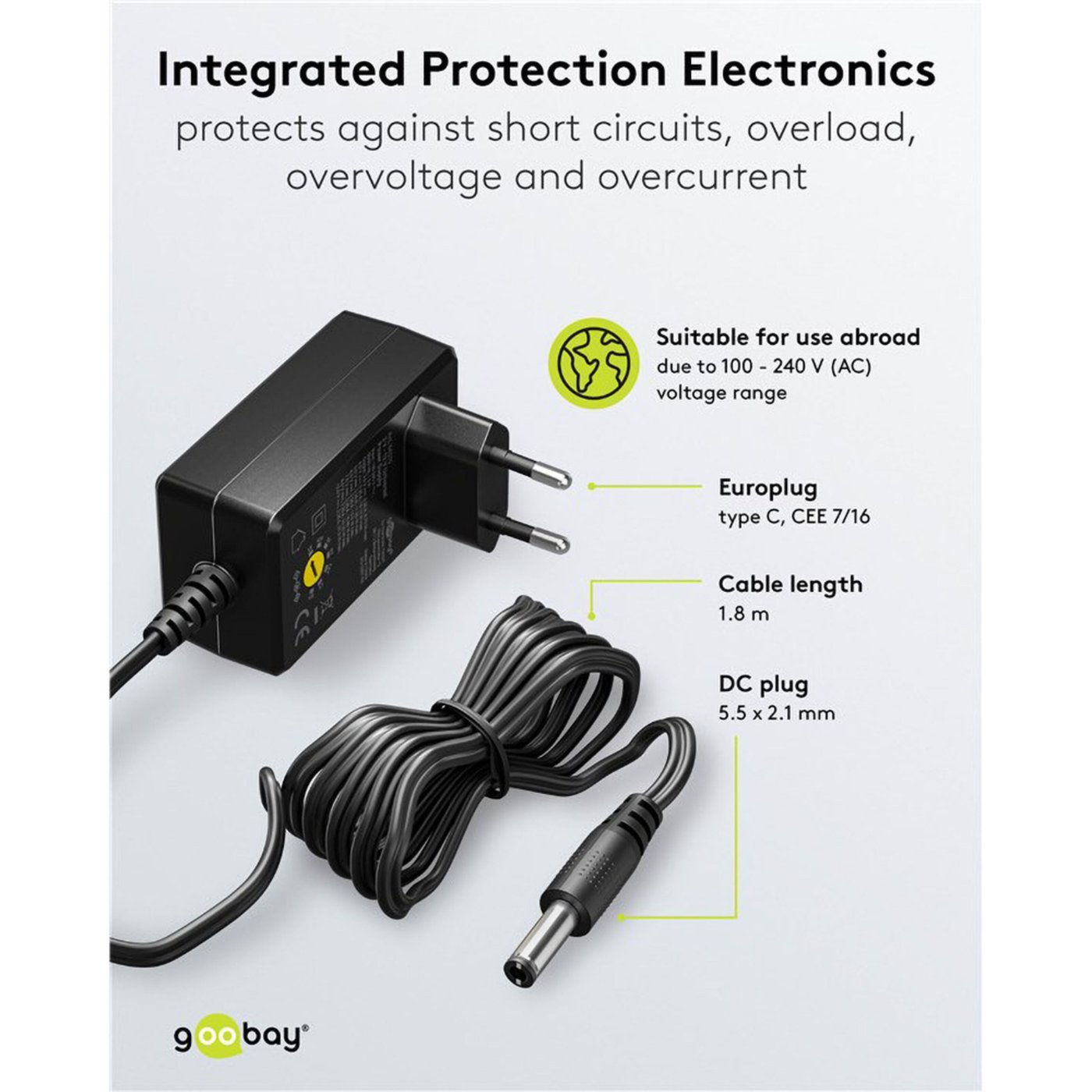 Ställbar nätadapter 3-12 V (DC) 27 W