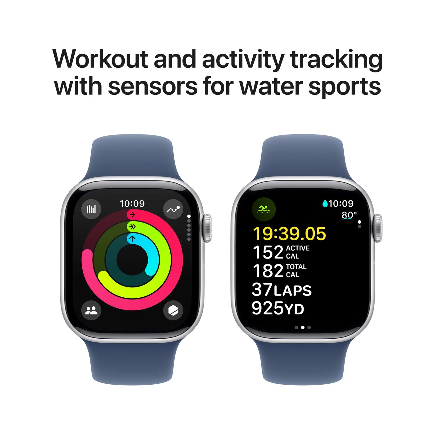 Apple Watch Series 10 GPS 42 mm Silver Case med Denim Sport Band S/M