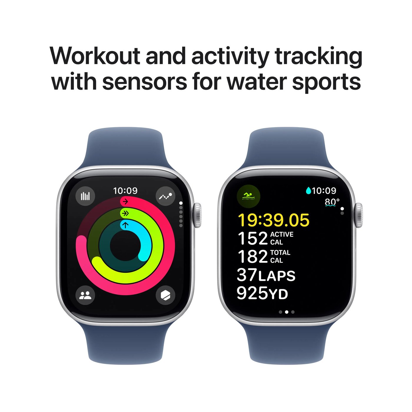 Apple Watch Series 10 GPS 46 mm Silver Case med Denim Sport band M/L