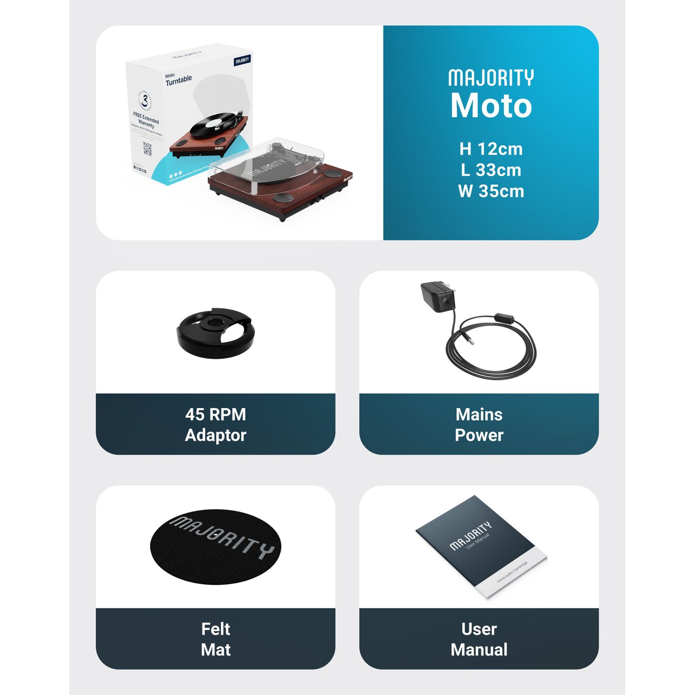 Majority Moto Platespiller med Bluetooth