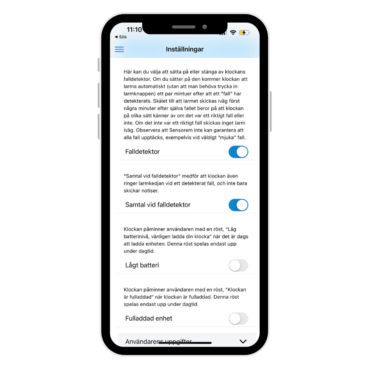 Sensorem Klokke med trygghetsalarm - Svart