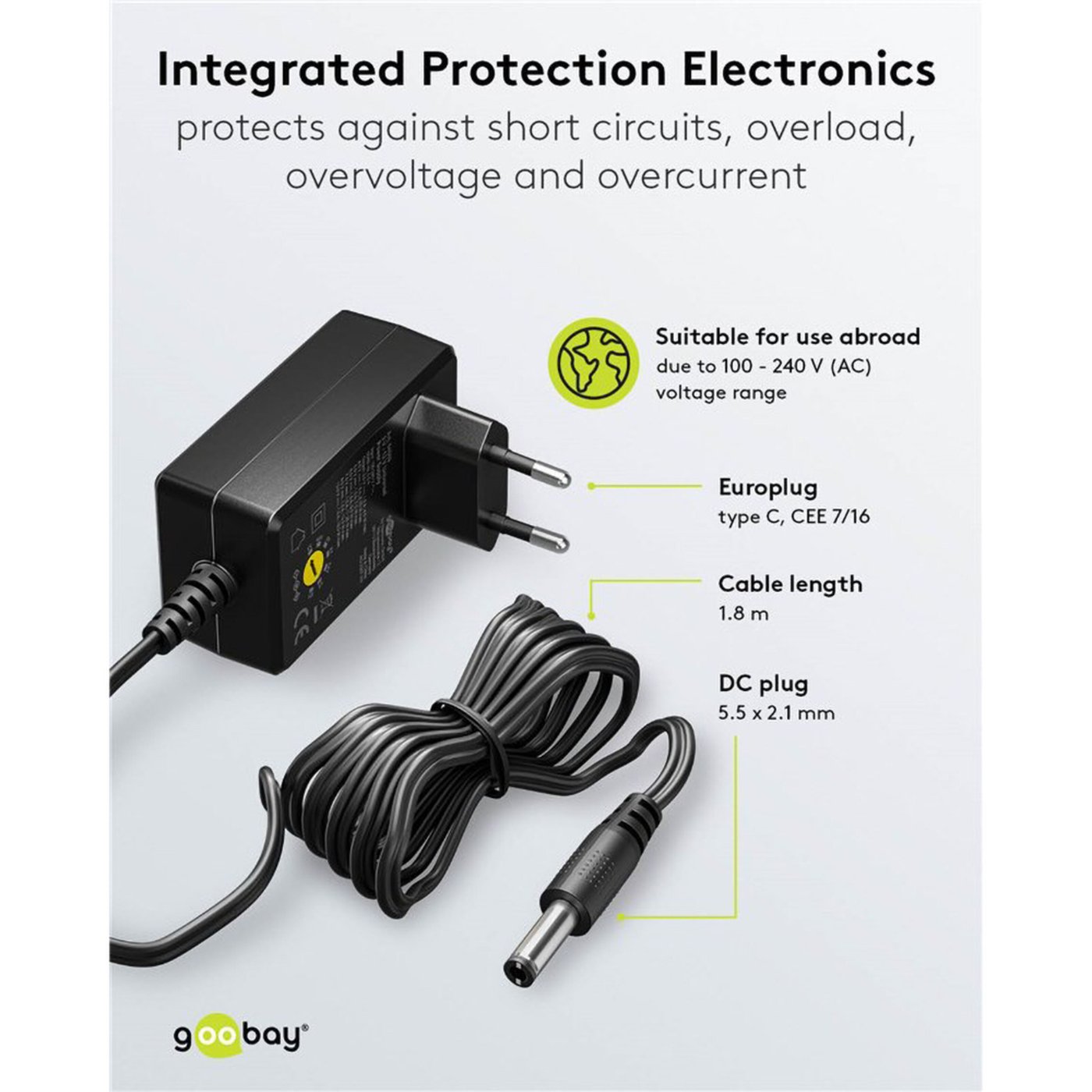 Justerbar strømadapter 3–12 V (DC) 3,6 W
