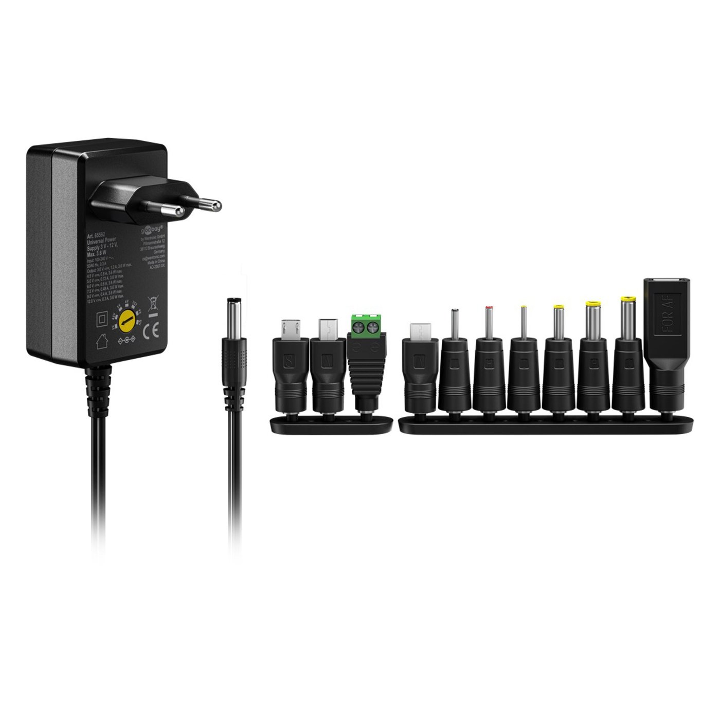 Justerbar strømadapter 3–12 V (DC) 3,6 W