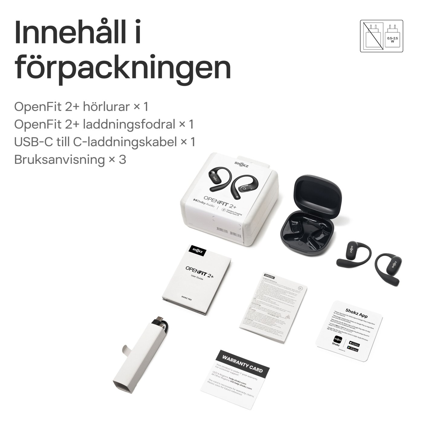 Shokz OpenFit 2+ TWS-hörlurar Svart