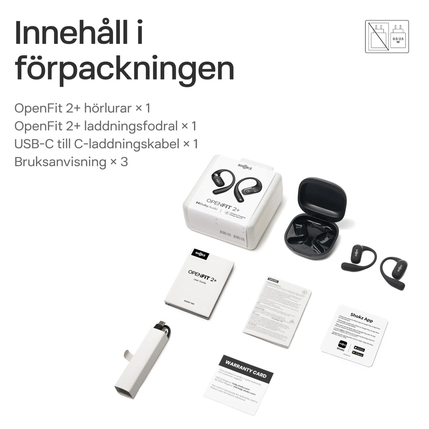 Shokz OpenFit 2+ open-ear-hörlurar Svart