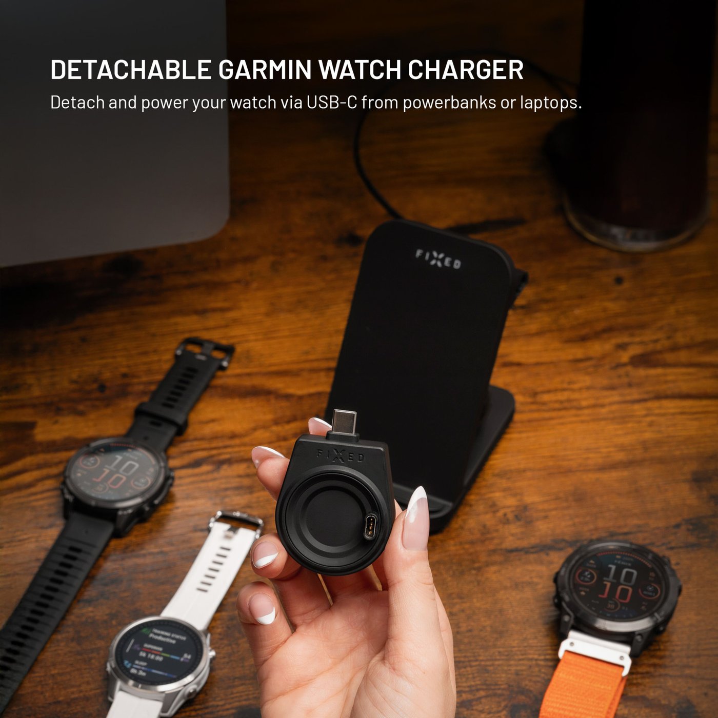 Fixed 3‑in‑1 Trådlös Laddstation för Garmin – Svart