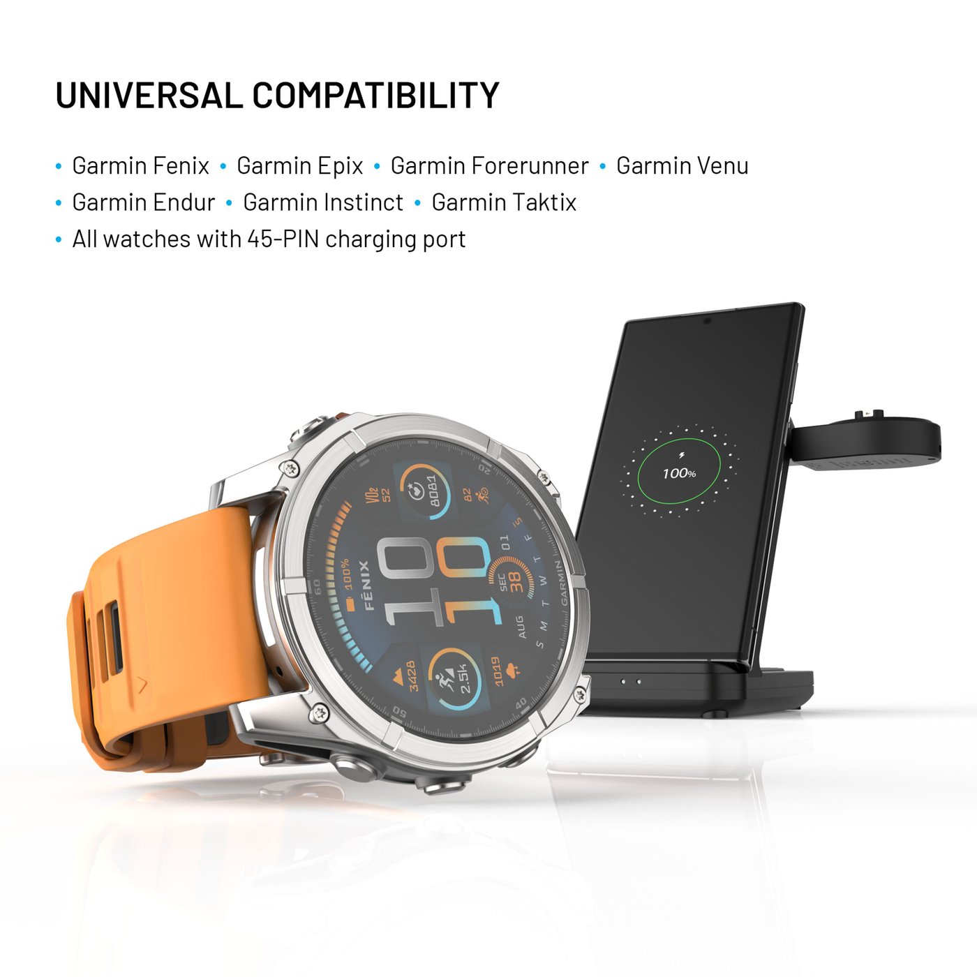 Fixed 3‑in‑1 Trådlös Laddstation för Garmin – Svart