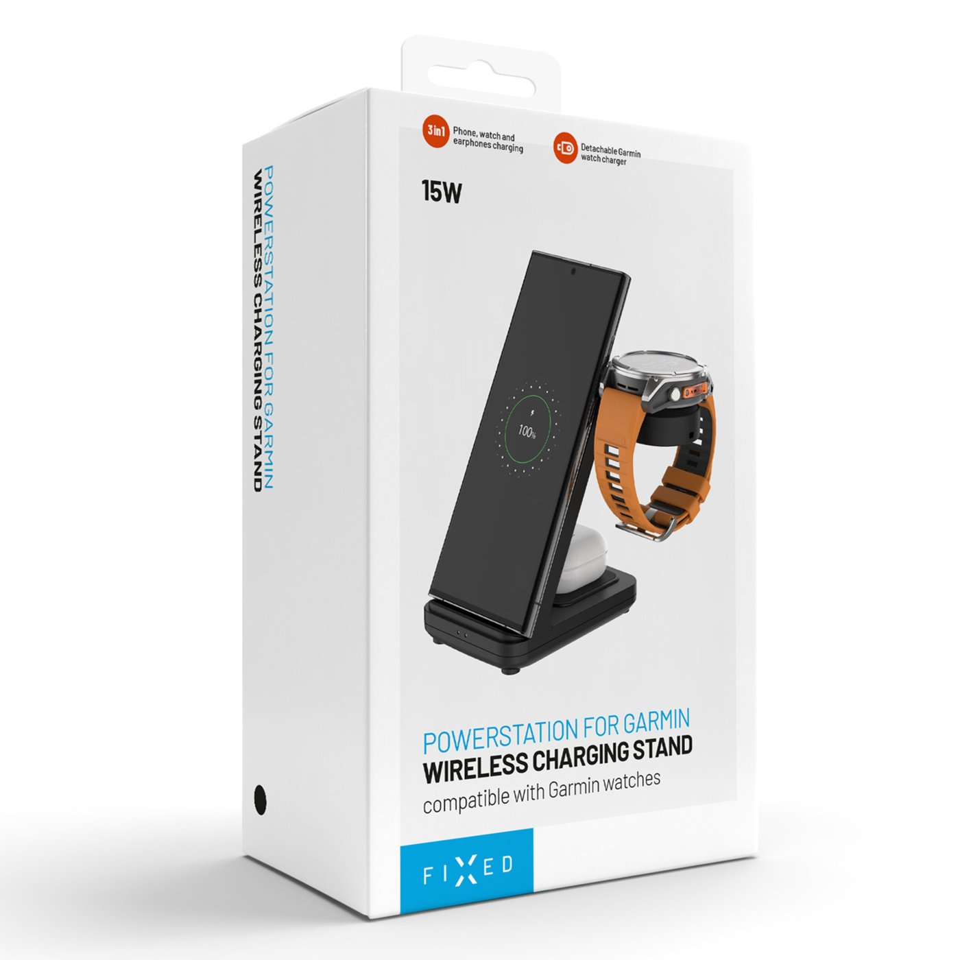 Fixed 3‑in‑1 Trådlös Laddstation för Garmin – Svart