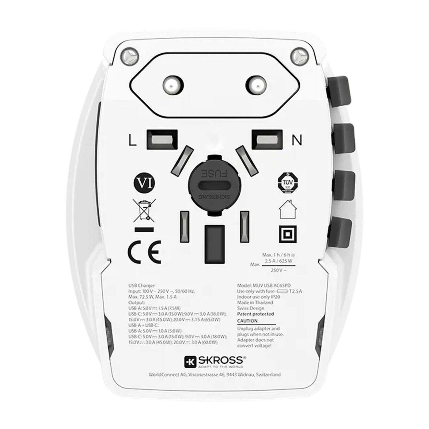 Skross Ojordad reseadapter Universal med USB PD 65W