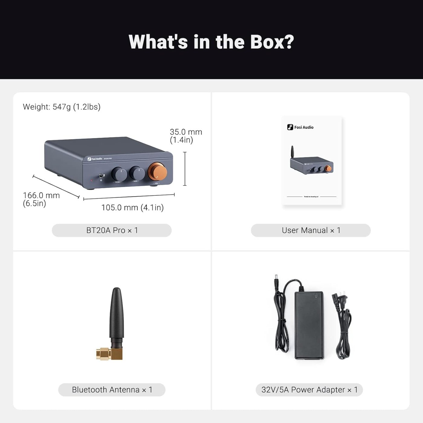 Fosi Audio forsterker med Bluetooth 2x100 W