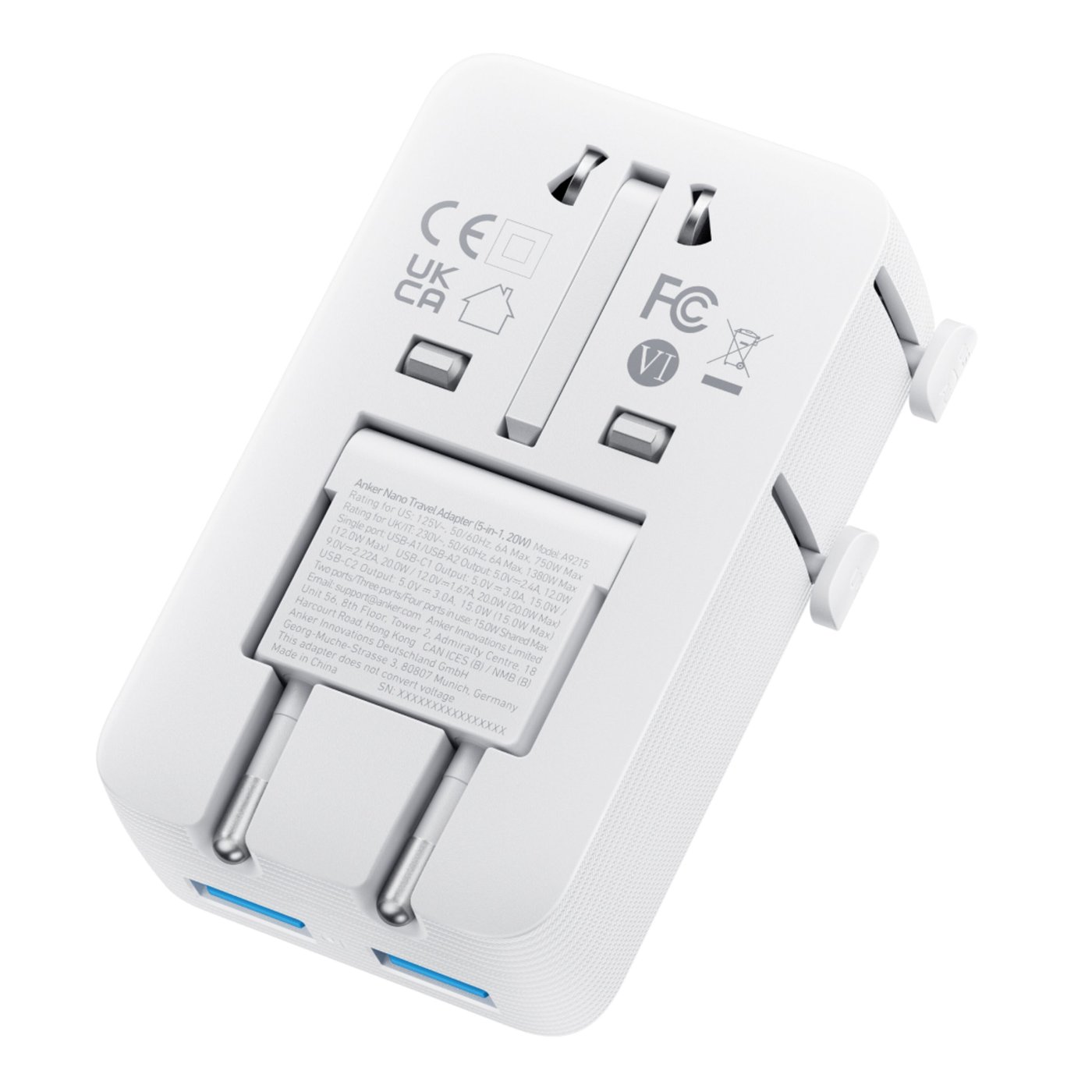 Anker Nano Travel Adapter 5-i-1-reiseadapter (20 W)