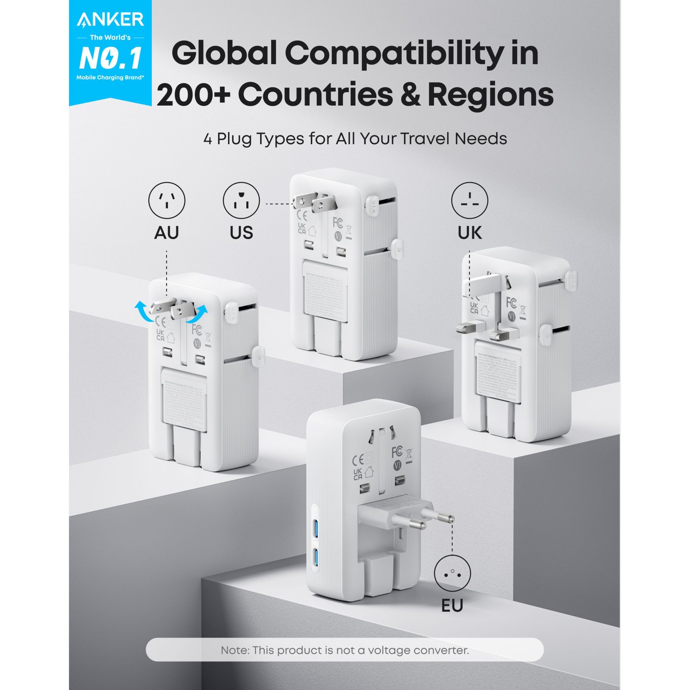 Anker Nano Travel Adapter 5-i-1-reiseadapter (20 W)