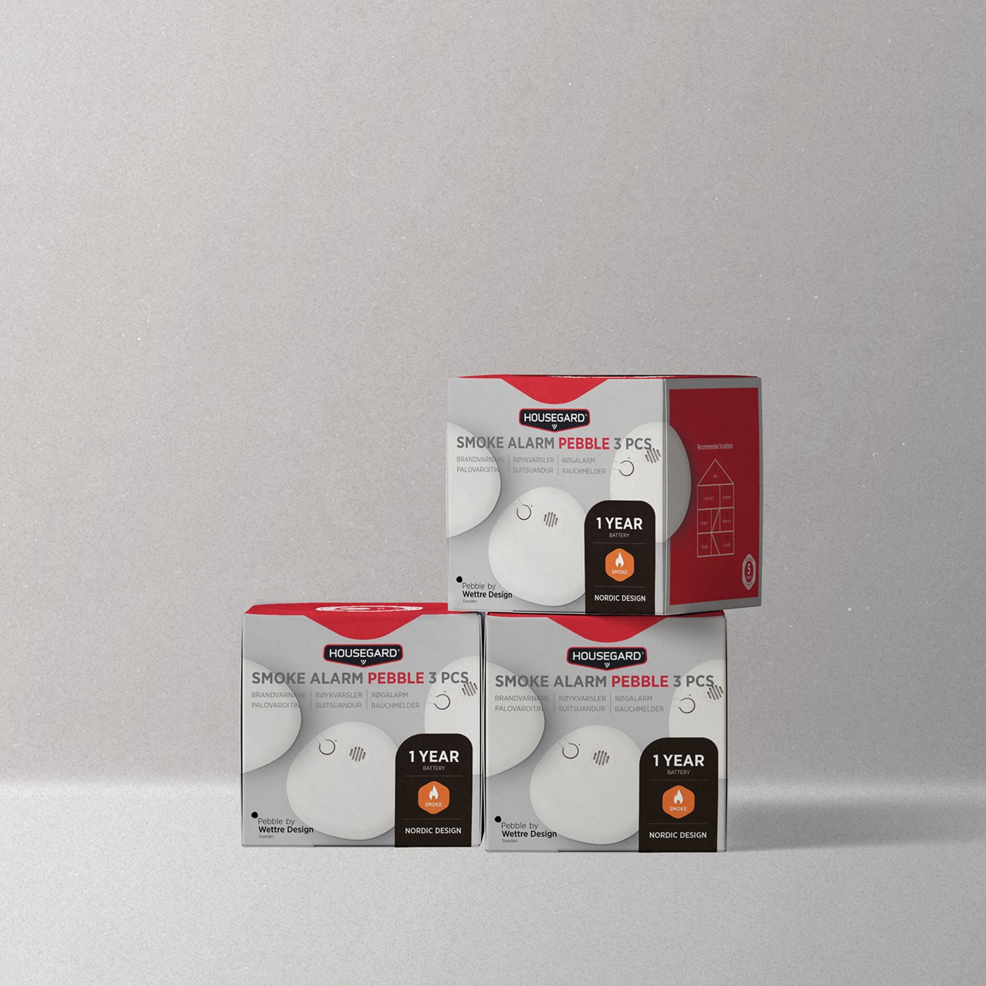 Housegard Pebble røykvarsler 3-pakk