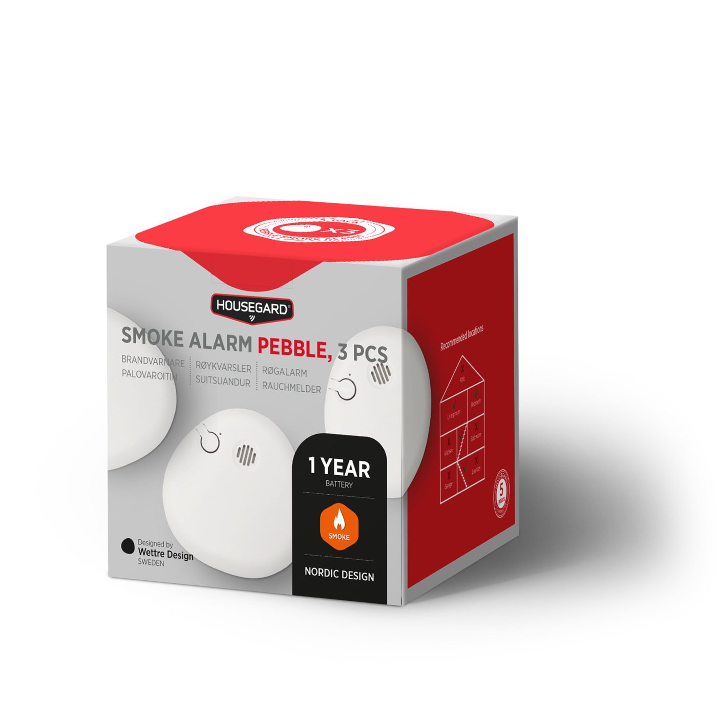 Housegard Pebble røykvarsler 3-pakk