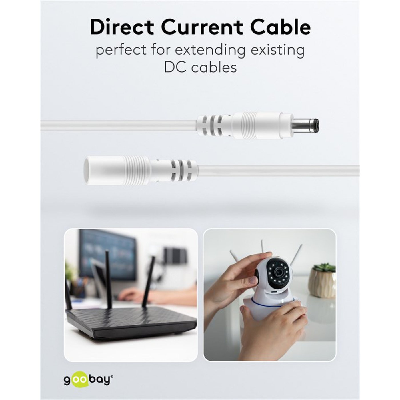 DC-förlängningskabel 5,5x2,1 mm 3 m Vit
