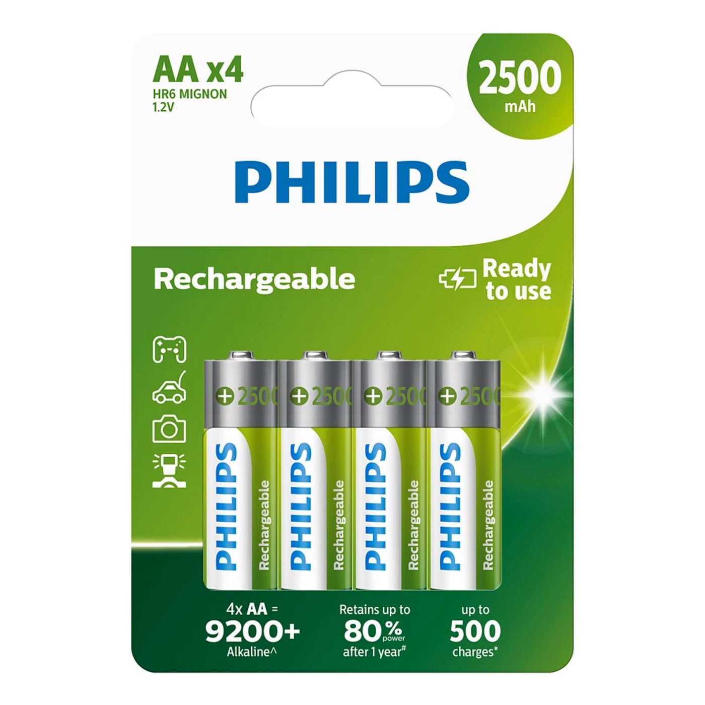 Philips Philips Rechargeables NiMH AA-batterier 2500 mAh 4-pk