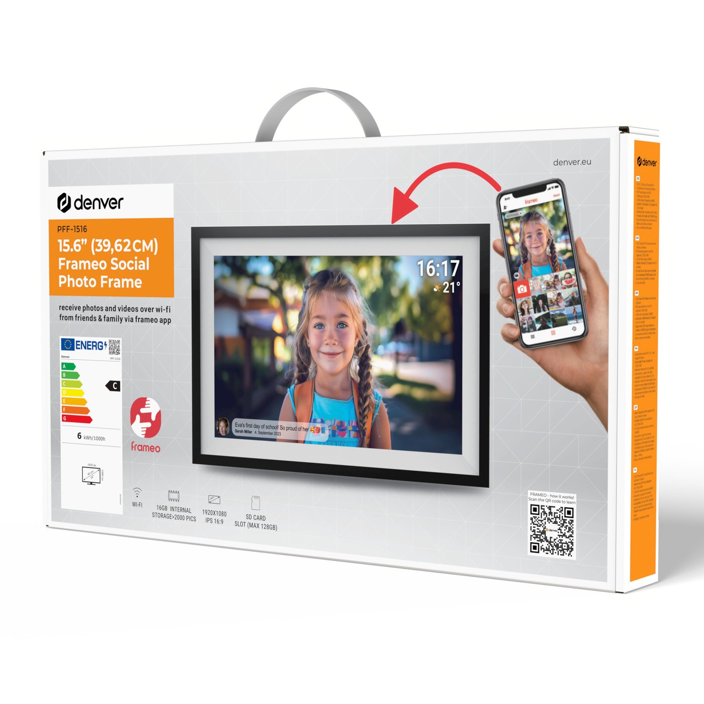 Denver Frameo Digital fotoram 15,6” med wifi Svart