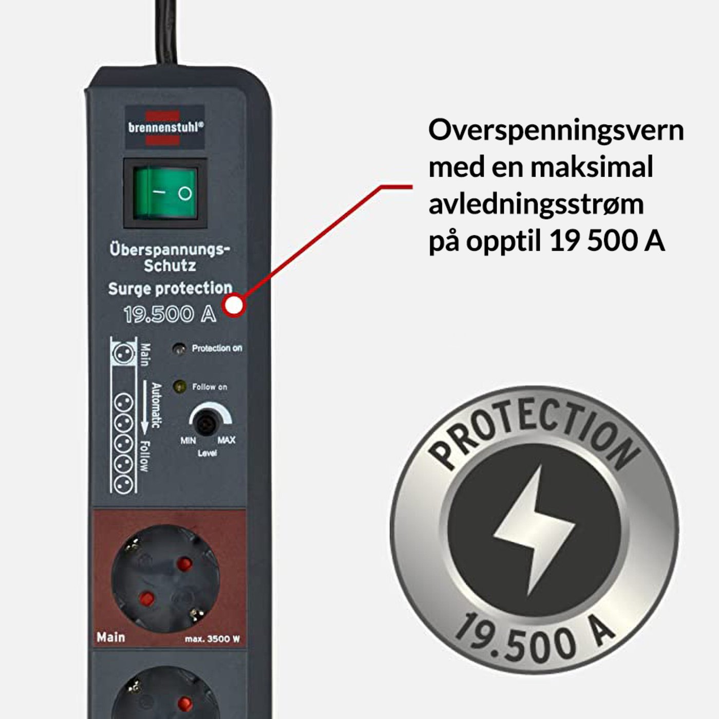 Brennenstuhl Grenuttak med energisparefunksjon 6-veis