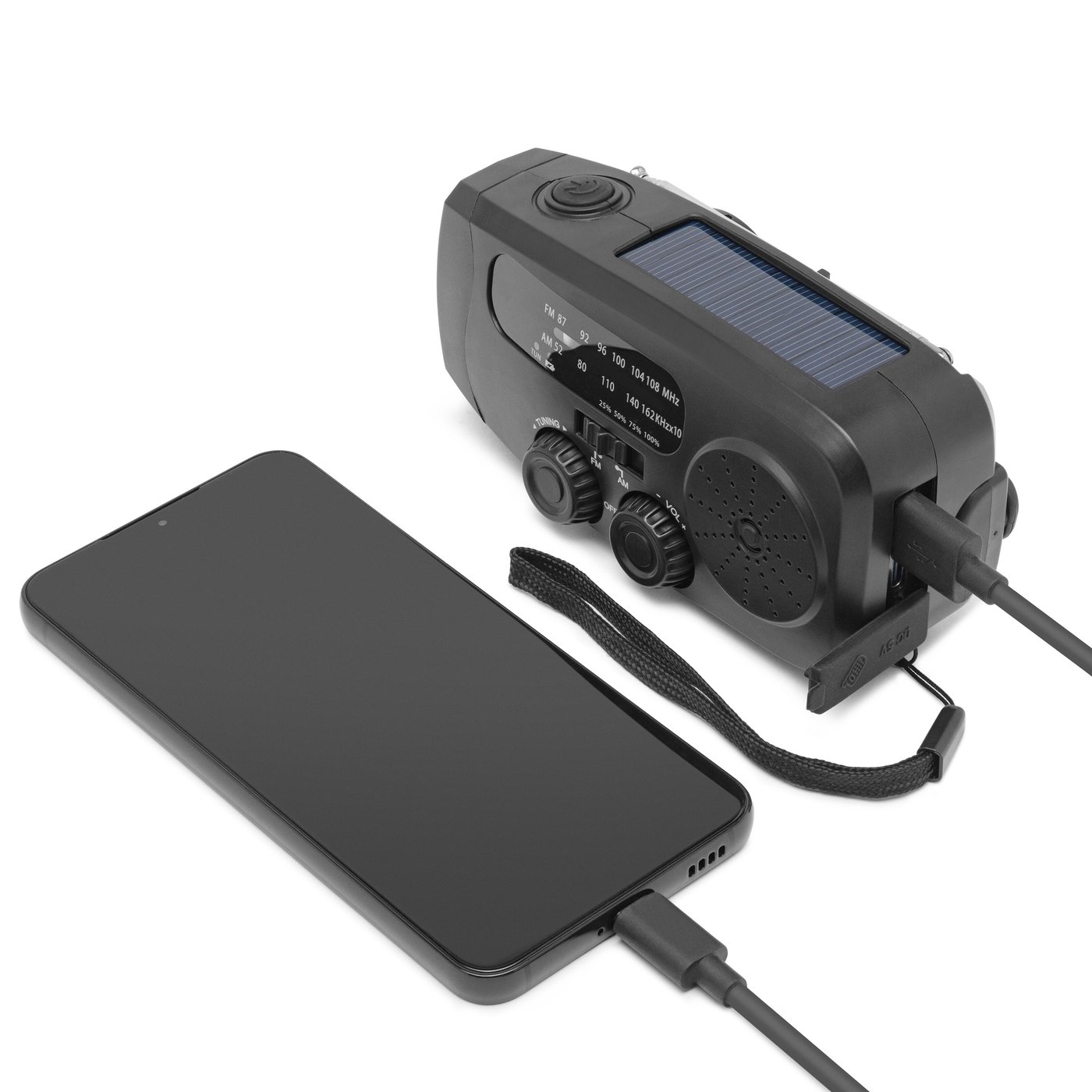 Luxorparts Nödradio med USB-, vev- och solcellsladdning