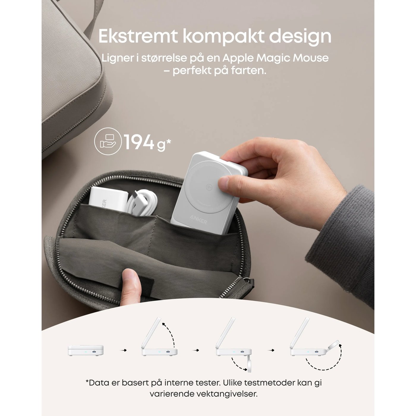 Anker MagGo Trådløs og sammenleggbar 3-i-1-ladestasjon Hvit