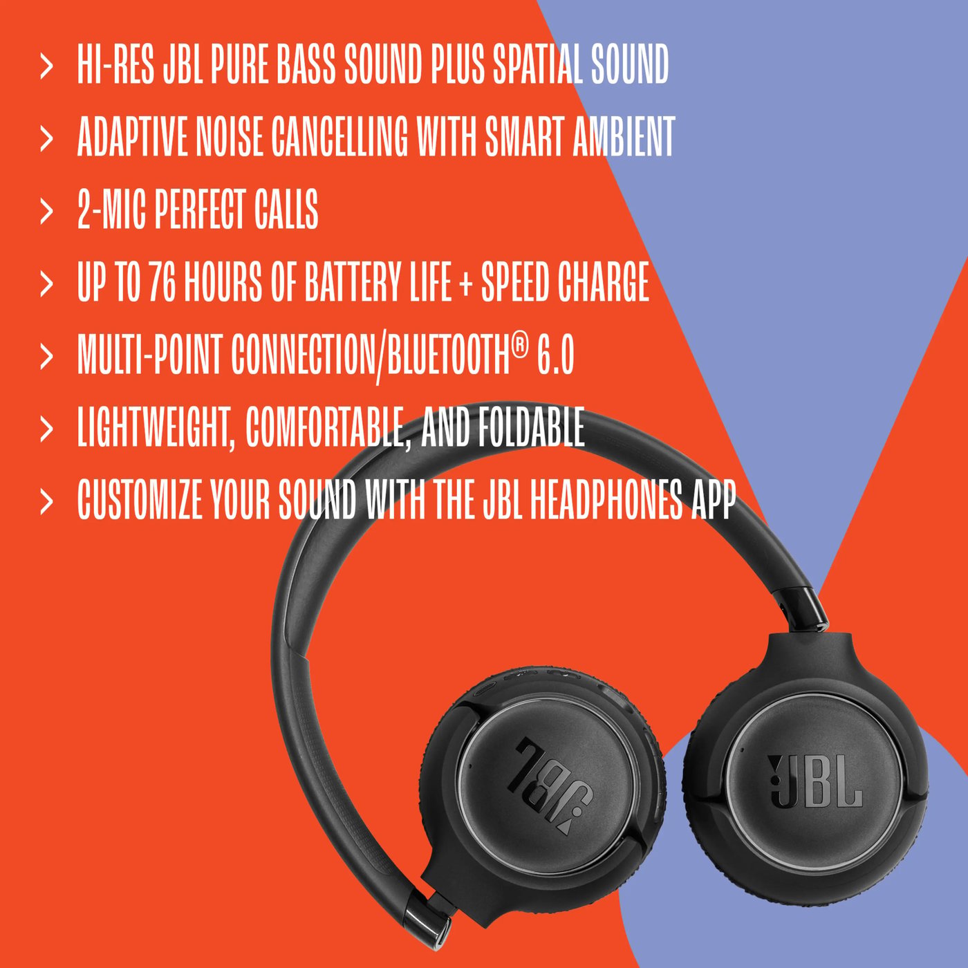 JBL Tune 680NC Trådlösa on-ear-hörlurar med aktiv brusreducering Svart