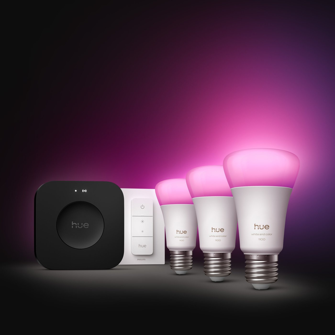 Philips Hue Startpakke Pro: 3x White & Color E27 + Dimmer + Bridge Pro