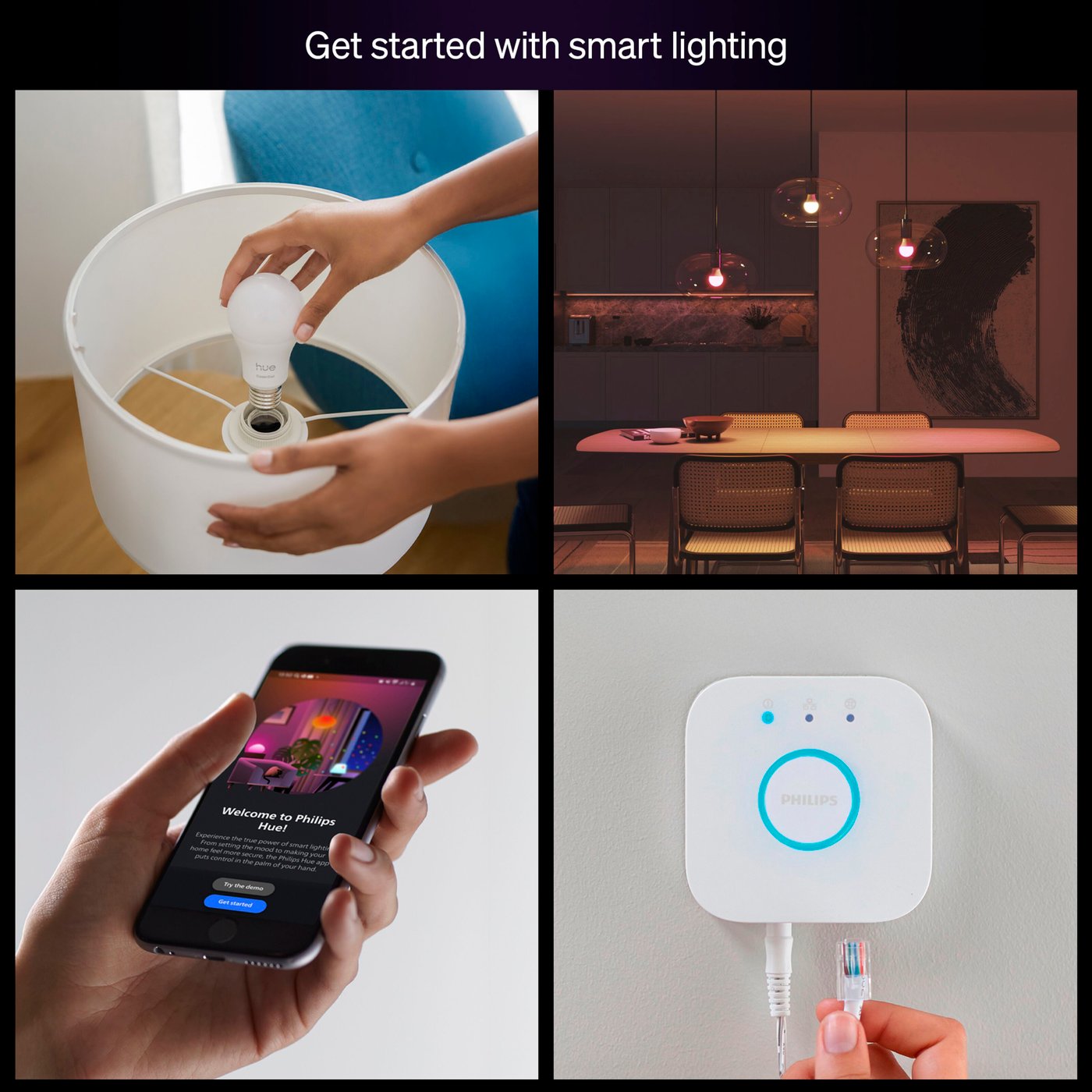 Philips Hue Startpakke Essential: 3x White & Color E27 + Bridge