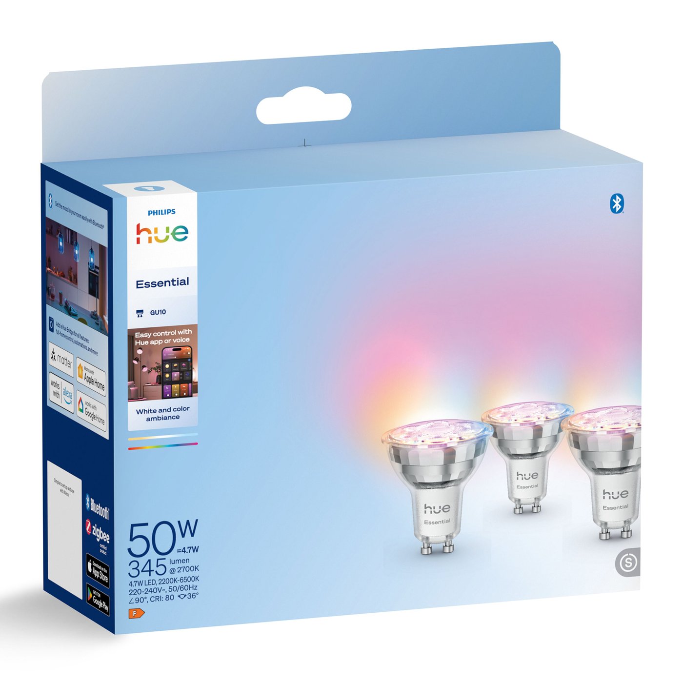 Philips Hue Essential Smart LED-pære GU10 345 lm 3-pk.