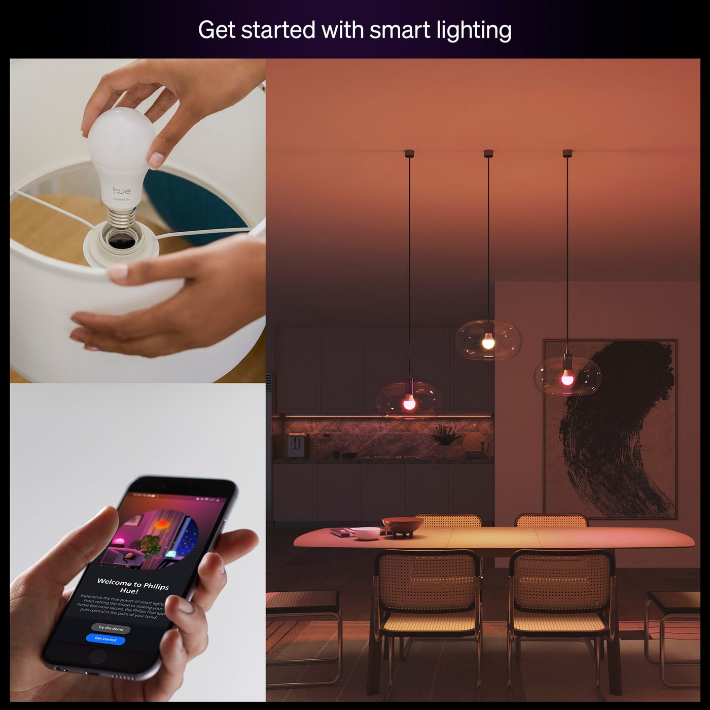 Philips Hue Essential Smart LED-pære E27 806 lm 3-pk.