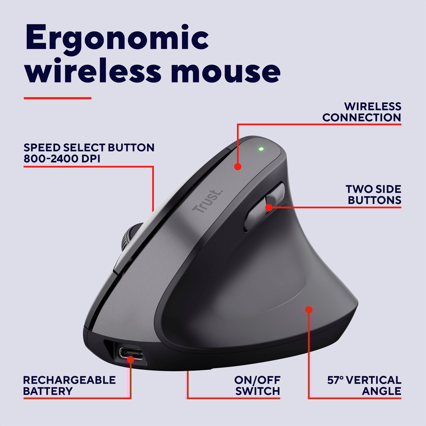 Trust Bayo II Ergonomisk trådlös mus