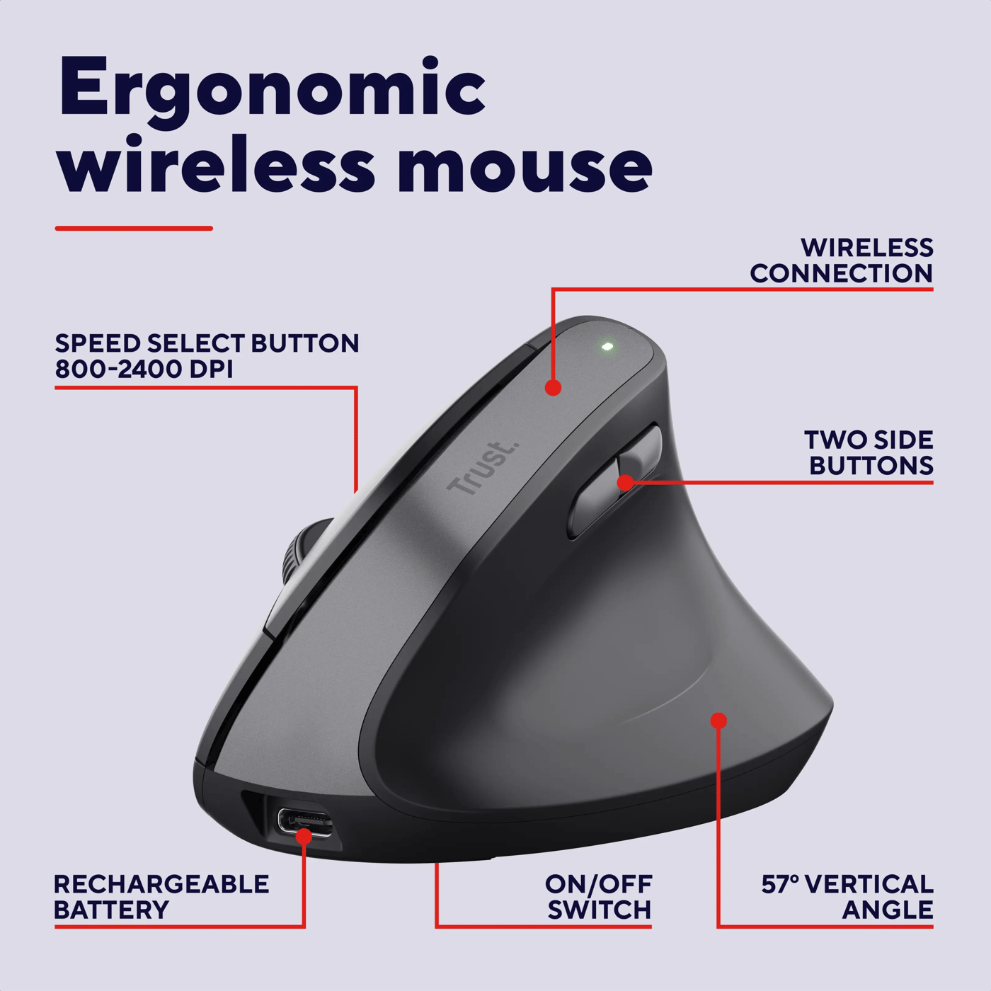Trust Bayo II ergonomisk trådløs mus