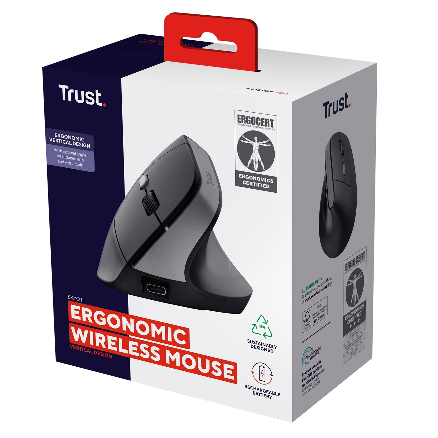 Trust Bayo II Ergonomisk trådlös mus