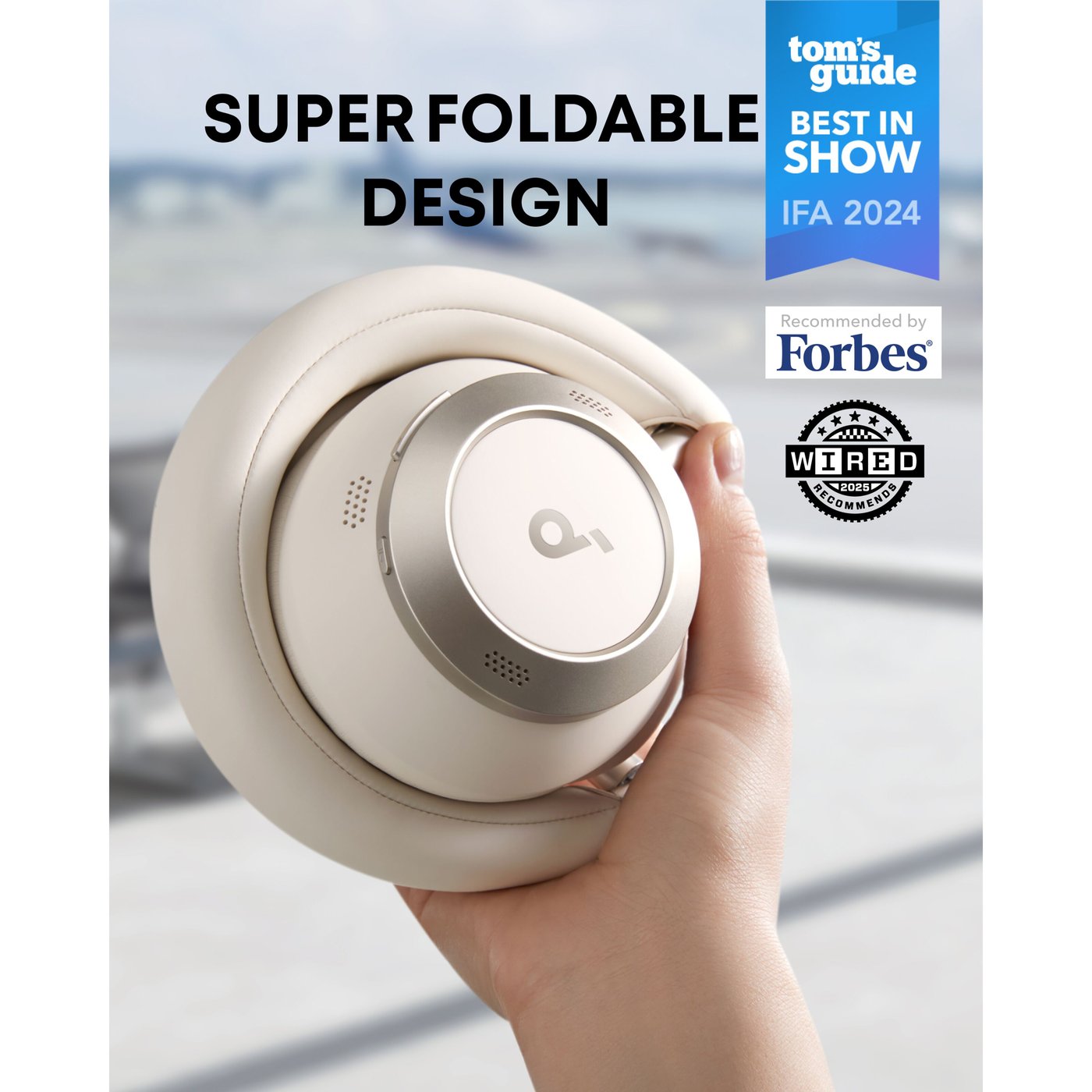 Soundcore Space One Pro Trådløse ANC-hodetelefoner Cream-White