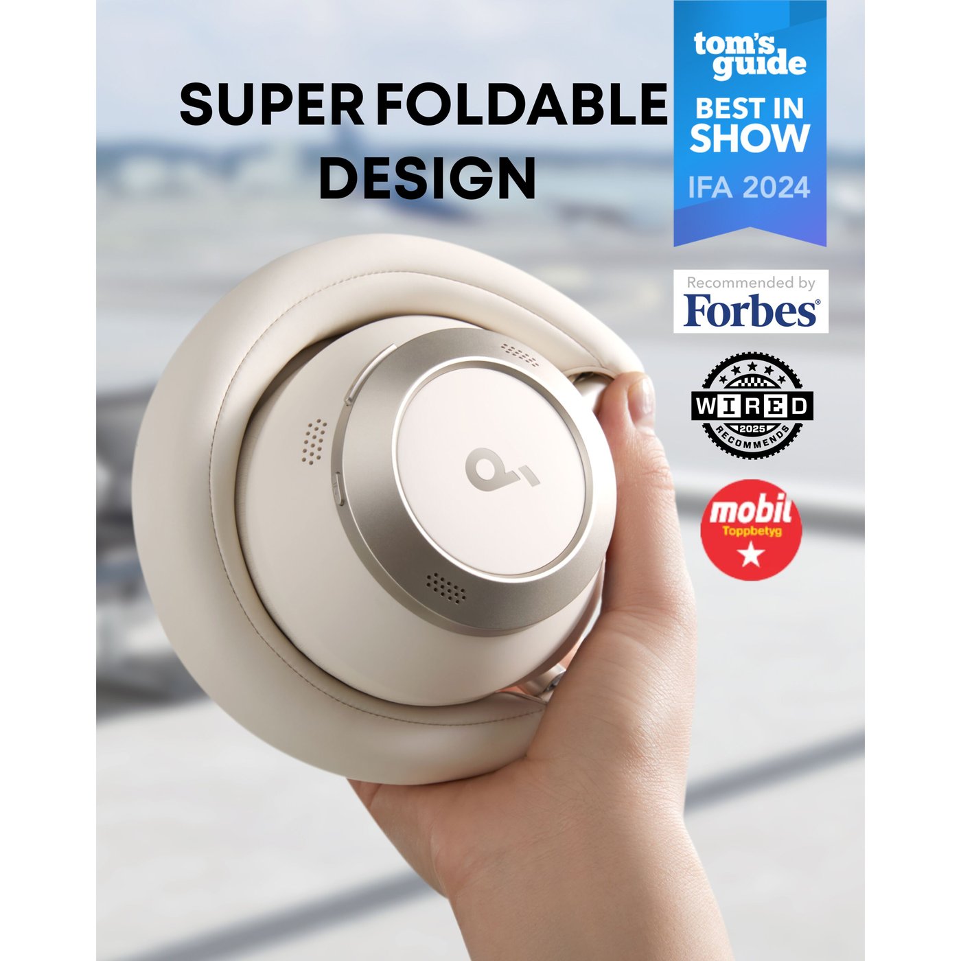 Soundcore Space One Pro trådlösa ANC-hörlurar Cream-White