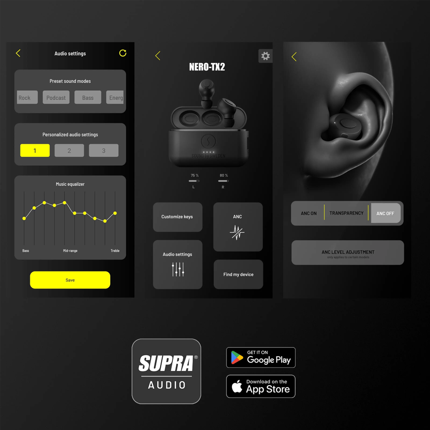Supra NERO-TX2 trådløse in-ear-hodetelefoner Svart