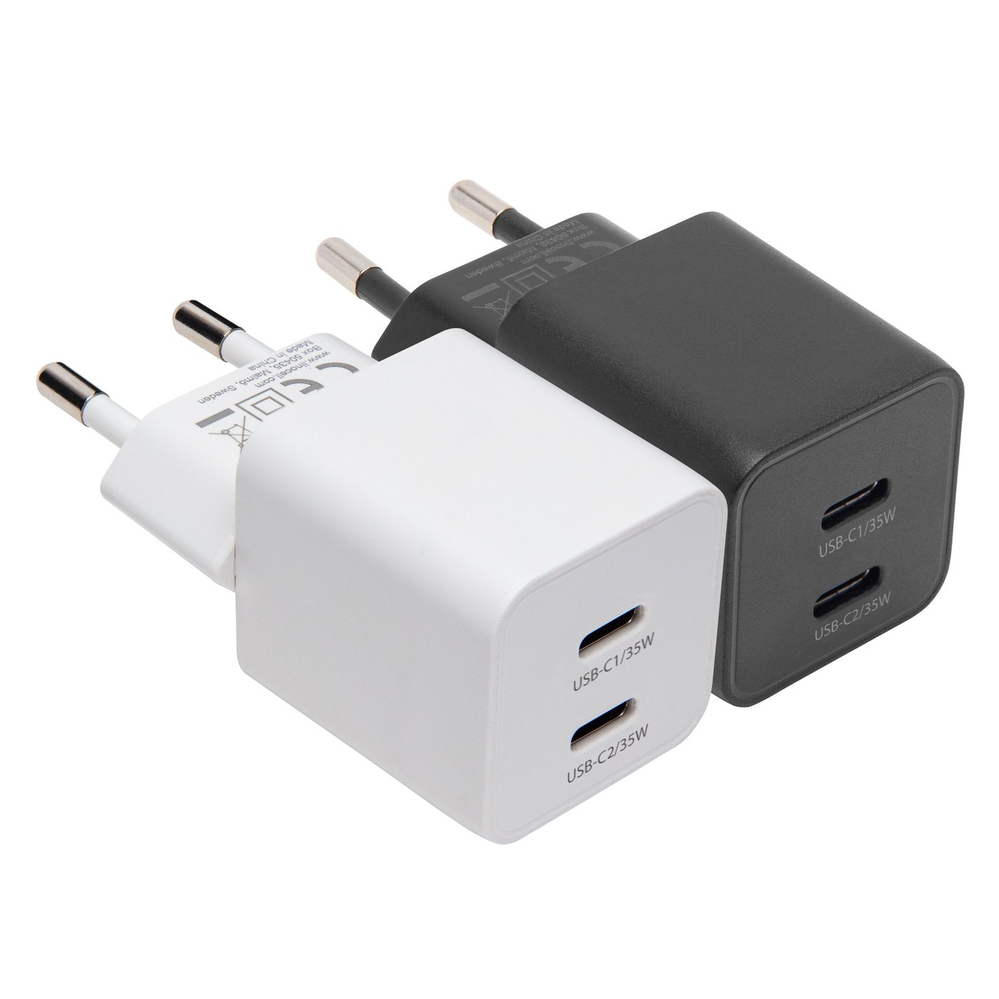 Linocell GaN snabbladdare 35 W PD med 2 USB-C-portar Svart