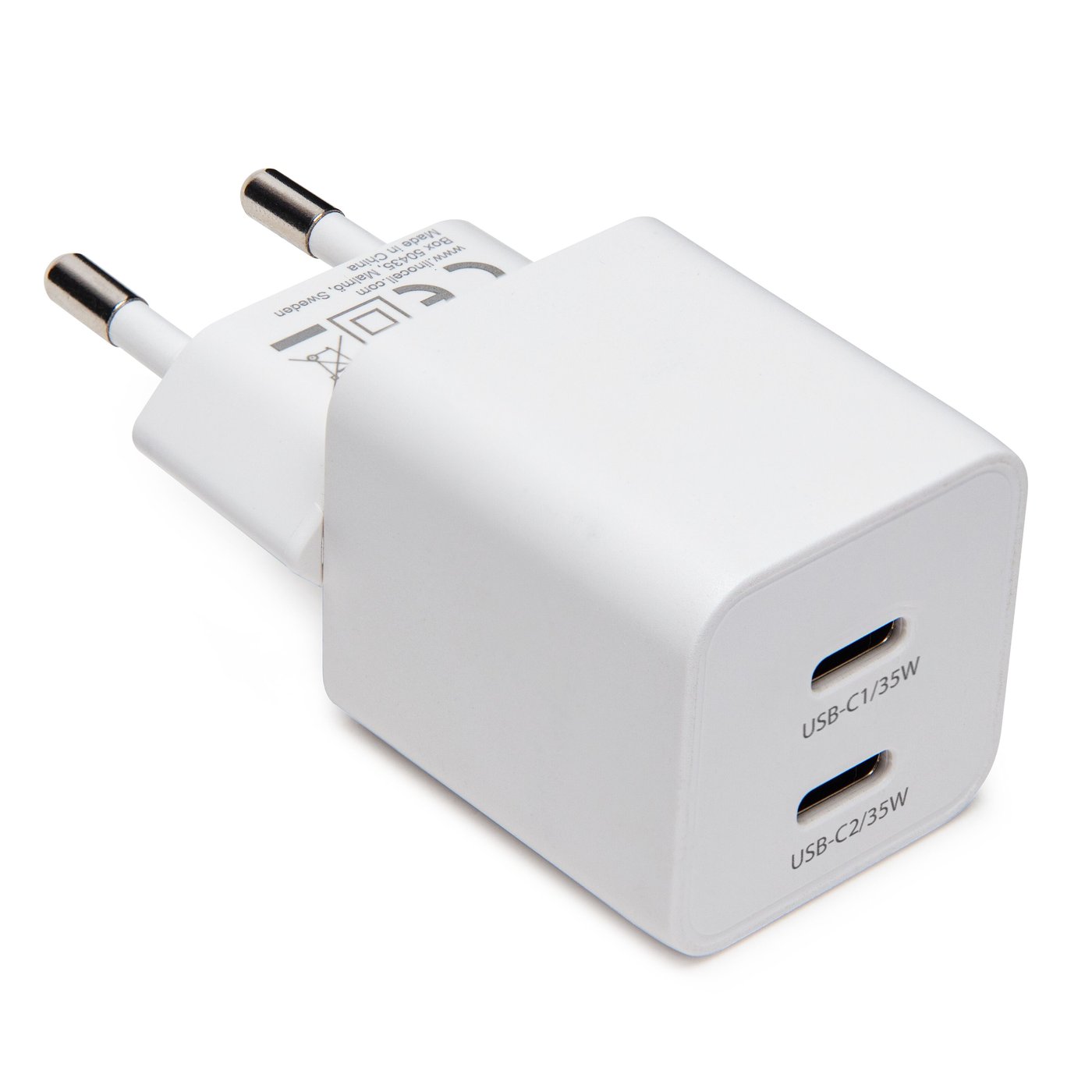 Linocell GaN snabbladdare 35 W PD med 2 USB-C-portar Vit