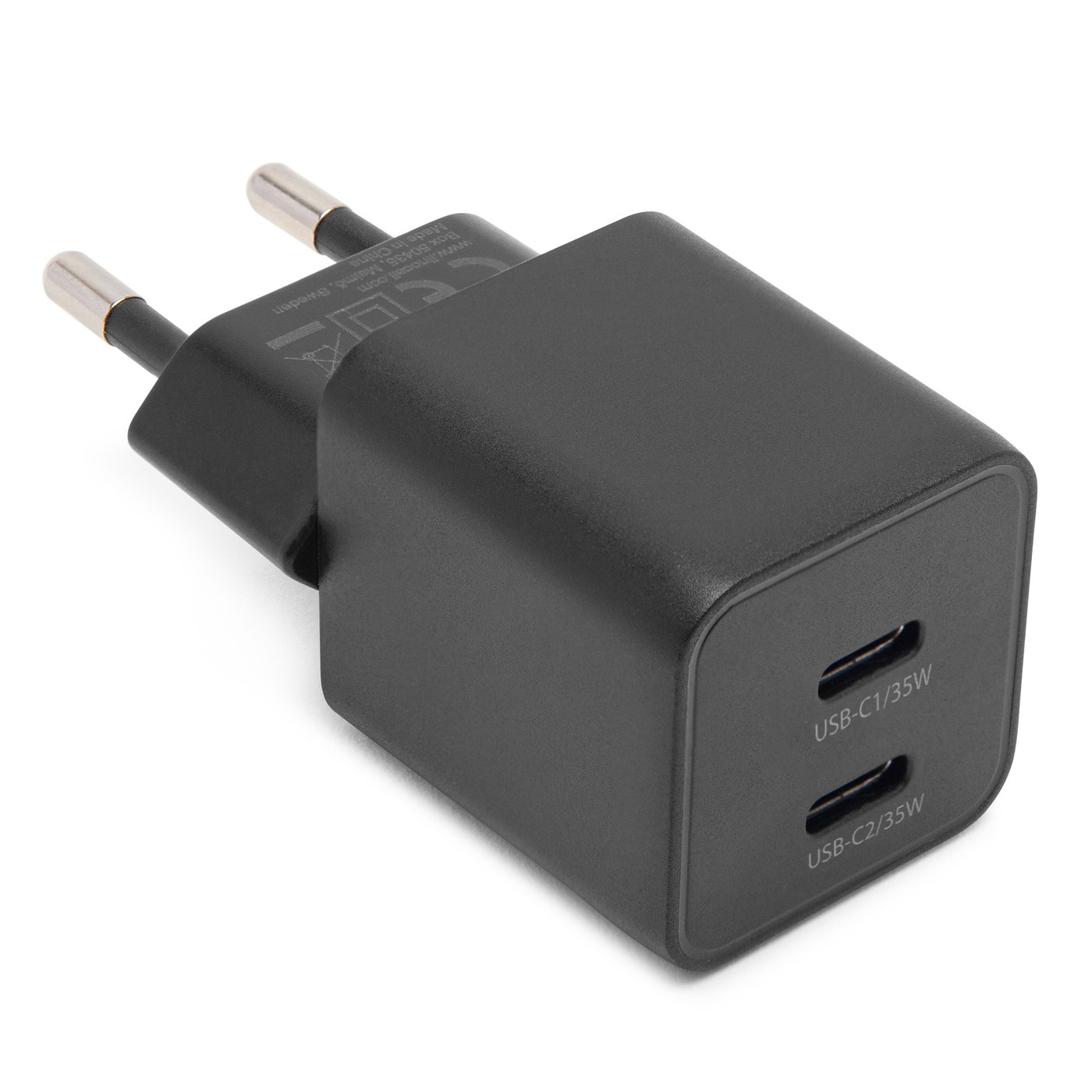 Linocell GaN snabbladdare 35 W PD med 2 USB-C-portar Svart