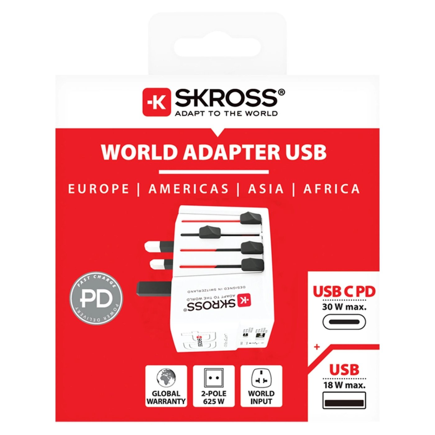 Skross AC30PD ujordet reiseadapter med USB PD 30 W
