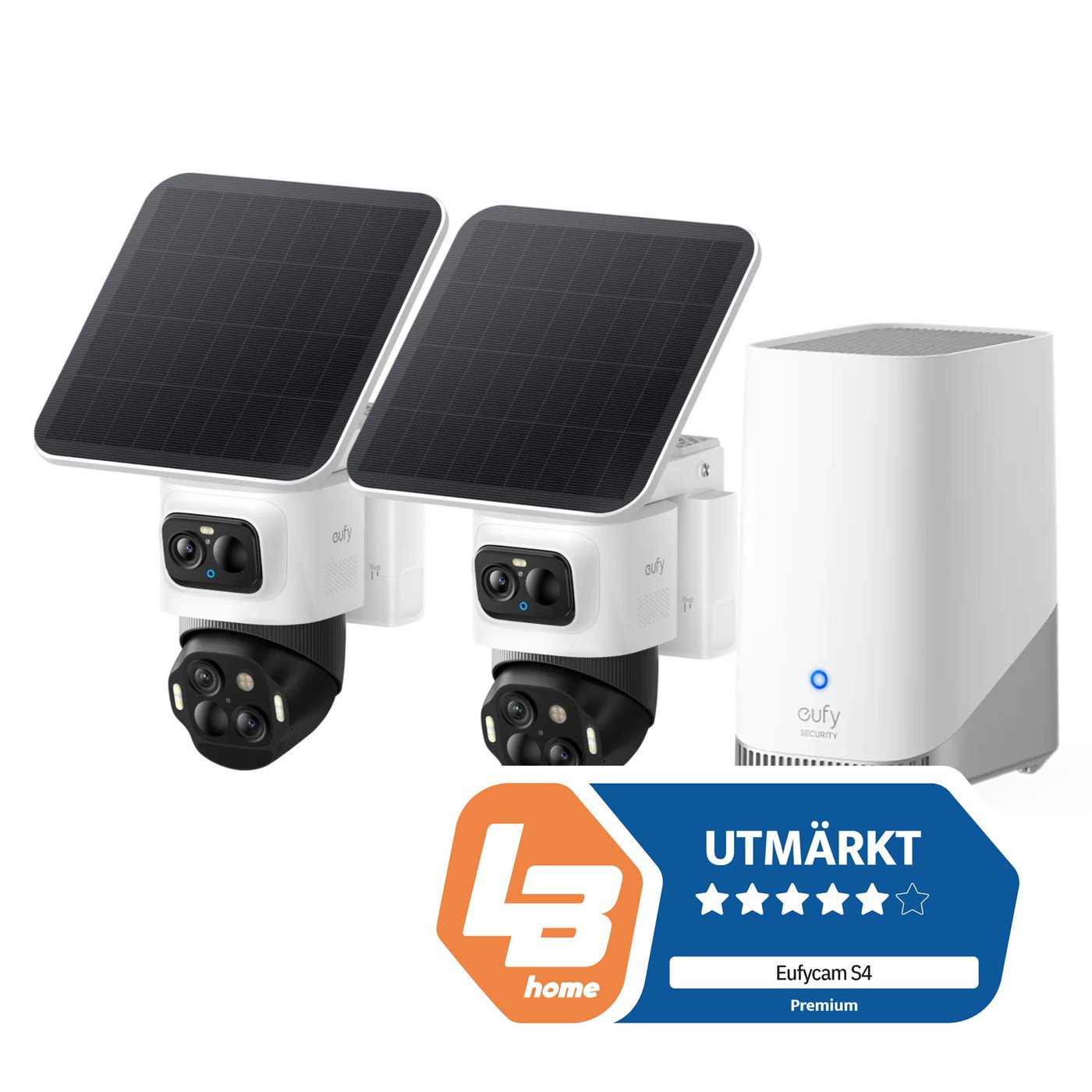 Eufy eufyCam S4 Kit med 2 kameror, 2 solpaneler och basstation