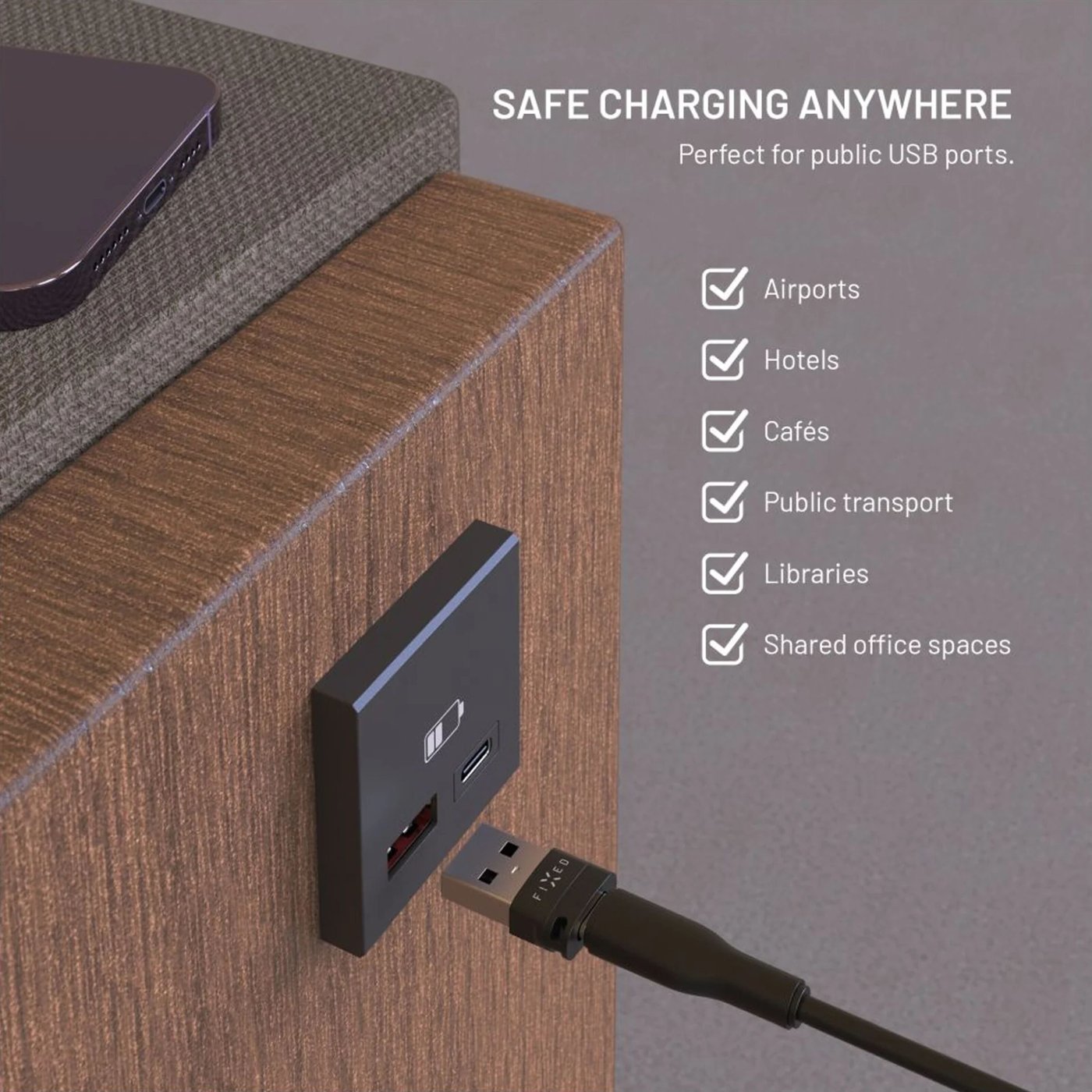 Fixed USB-datablokkerer 2-pakk (USB-A/USB-C)