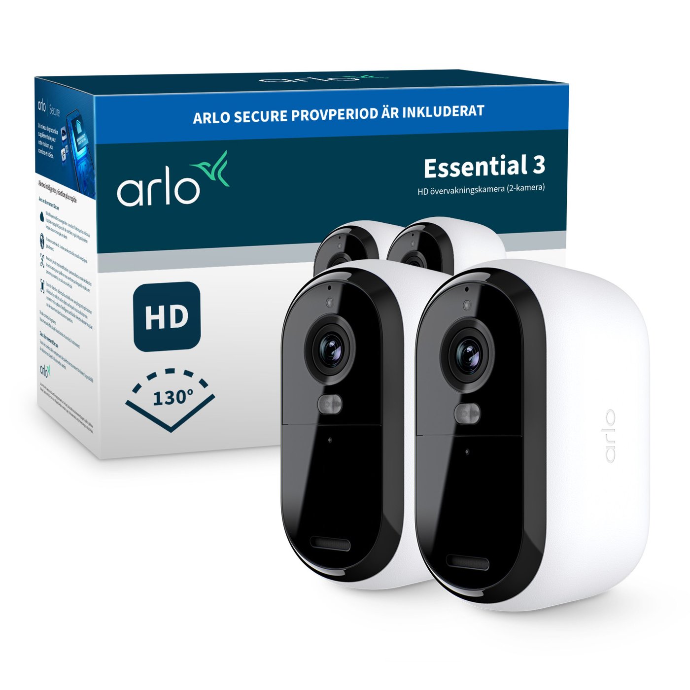 Arlo Essential 3 HD – Trådlös övervakningskamera utomhus 2-pack