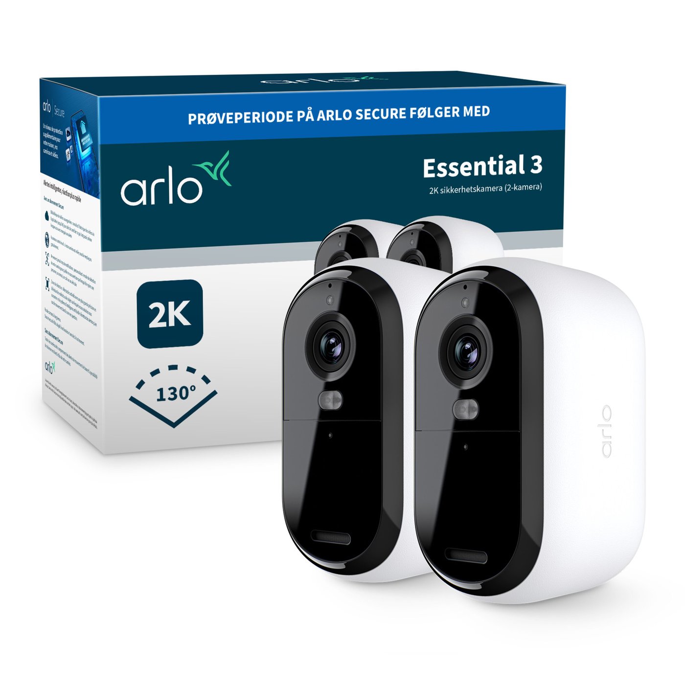 Arlo Essential 3 2K – Trådløst overvåkingskamera ute/inne 2-pk.