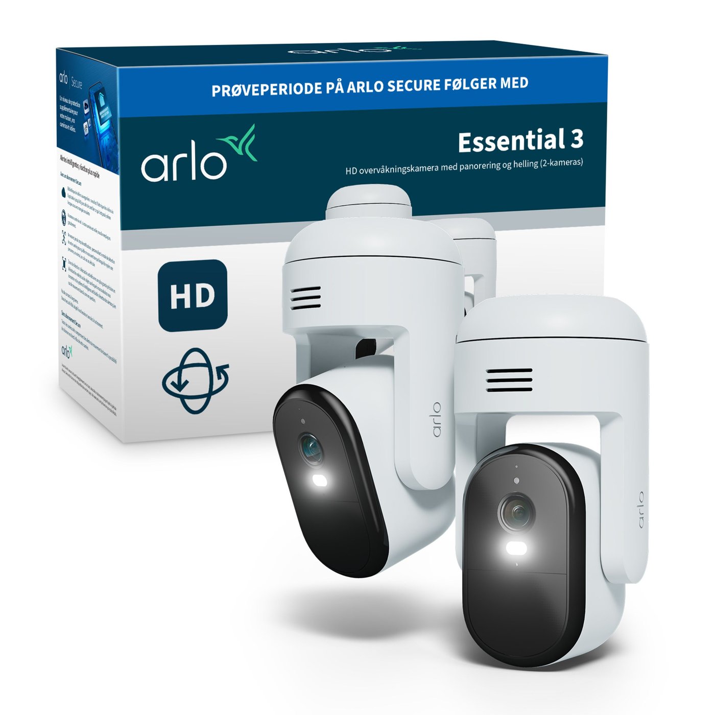 Arlo Essential 3 HD PTZ – trådløst overvåkingskamera utendørs 2-pk.