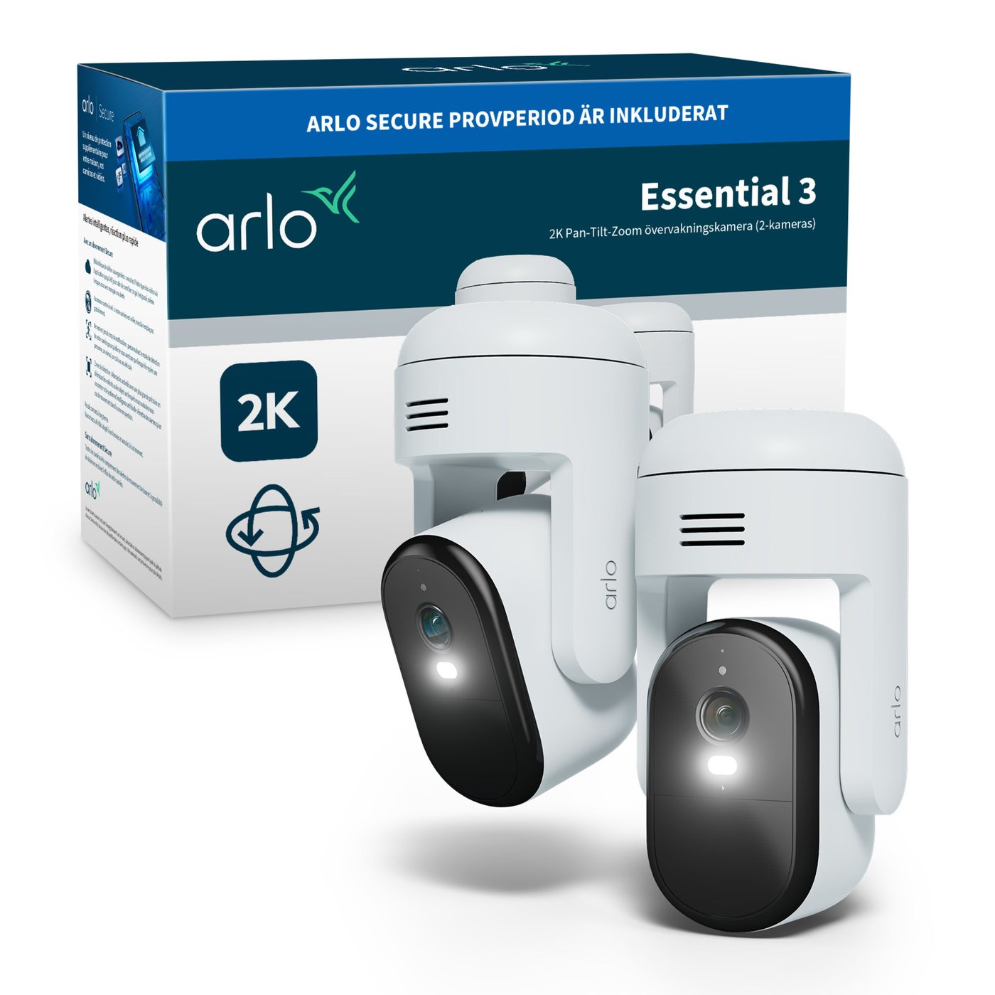 Arlo Essential 3 2K PTZ – Trådlös övervakningskamera utomhus 2-pack