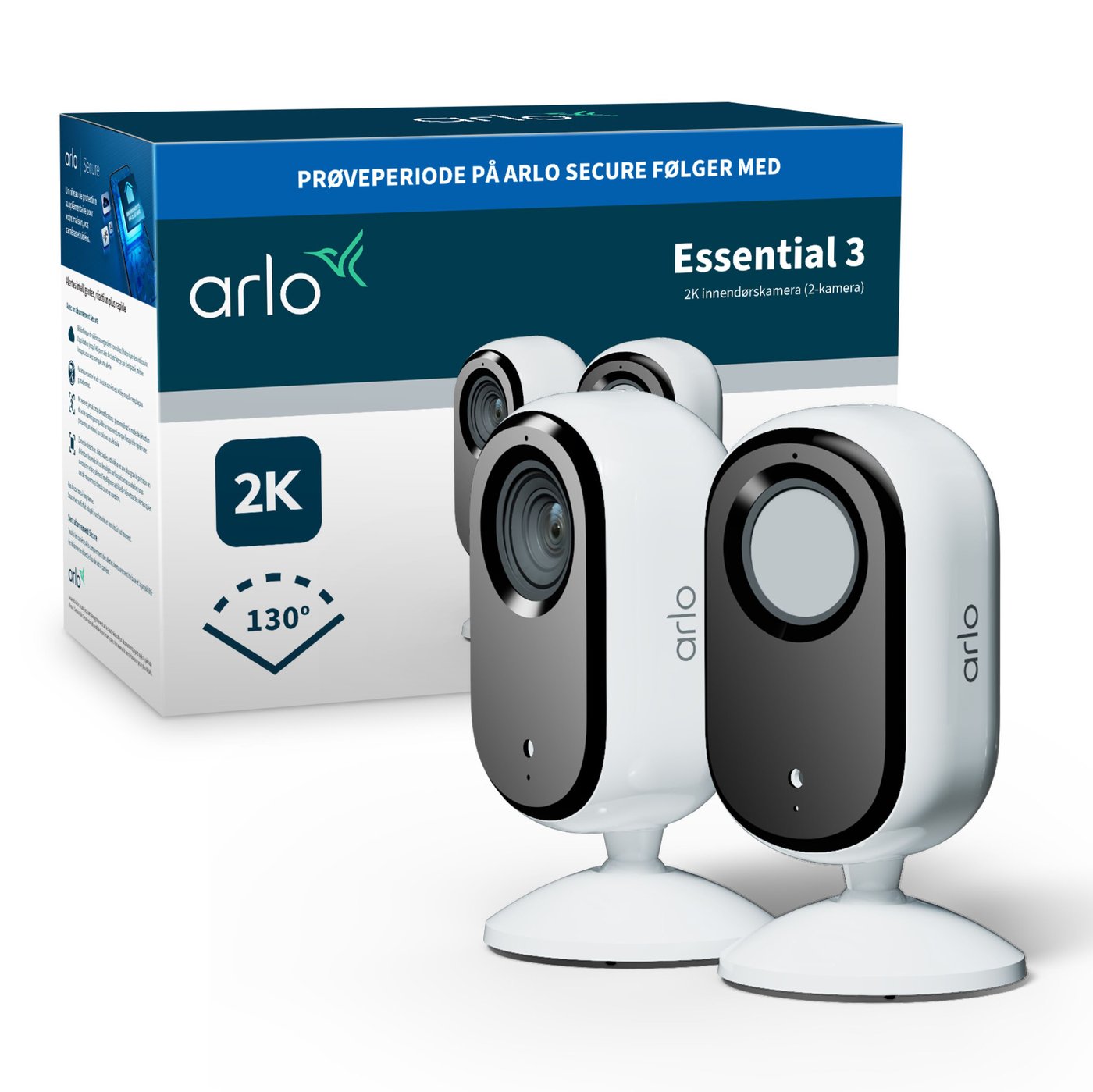 Arlo Essential 3 2K – Overvåkingskamera innendørs 2-pk.