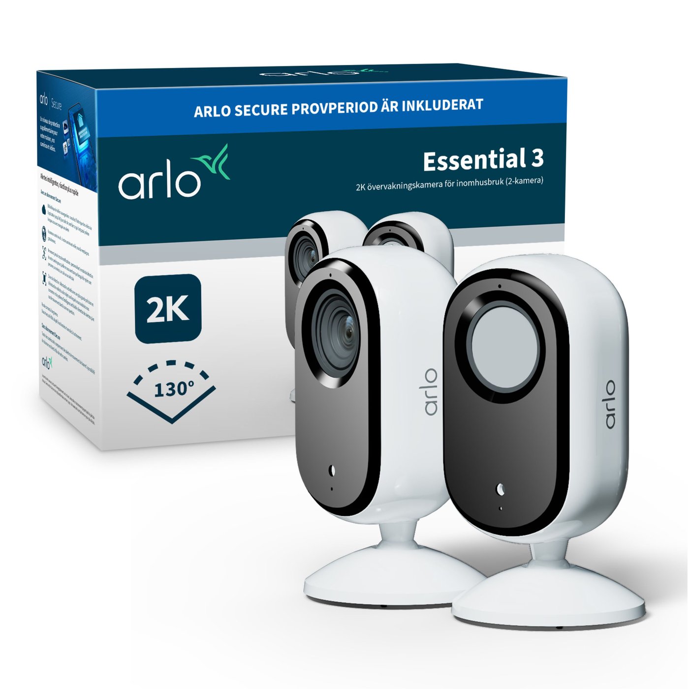 Arlo Essential 3 2K – Övervakningskamera inomhus 2-pack