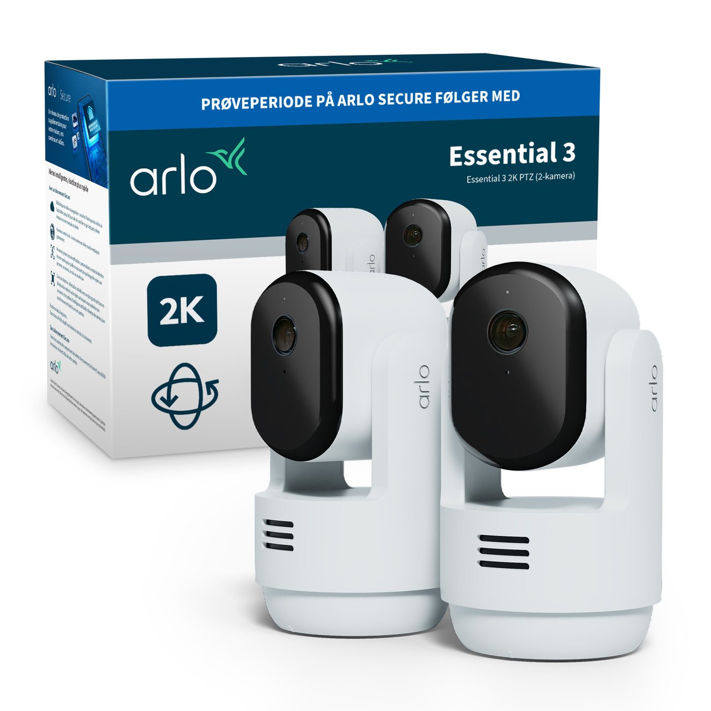 Arlo Essential 3 2K PTZ – Overvåkingskamera innendørs 2-pk.